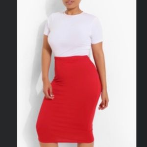 Red Boohoo Midi Skirt